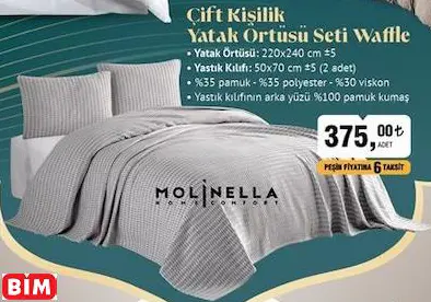 MOLİNELLA ÇİFT KİŞİLİK YATAK ÖRTÜSÜ SETİ WAFFLE